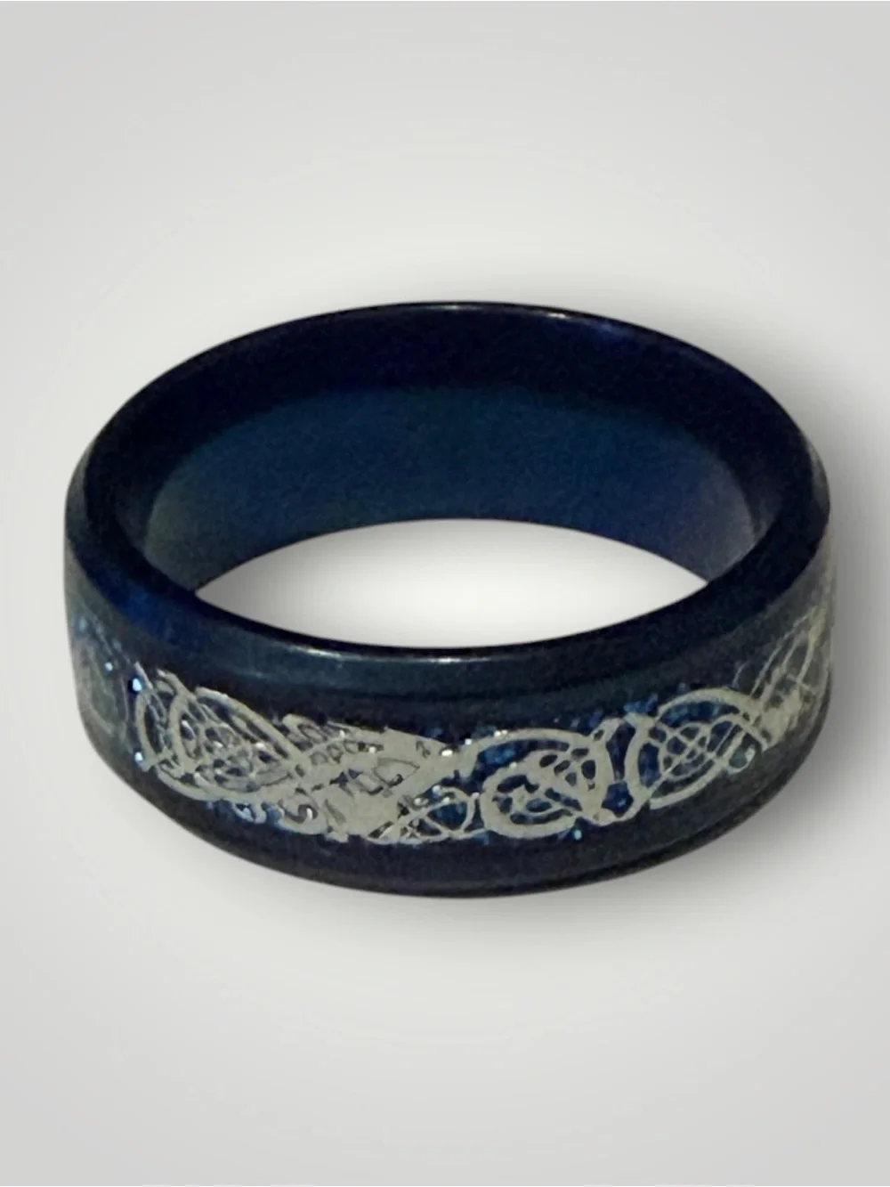 Blue Celtic Knot Stainless Steel Ring with Silver Inlay
